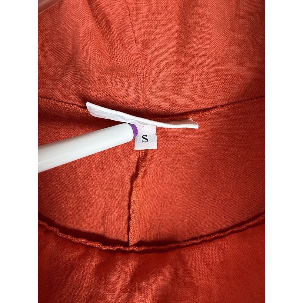 Bryn Walker 100% Linen Dress Small Orange Cowl Neck Lagenlook Oversized - Picture 4 of 5